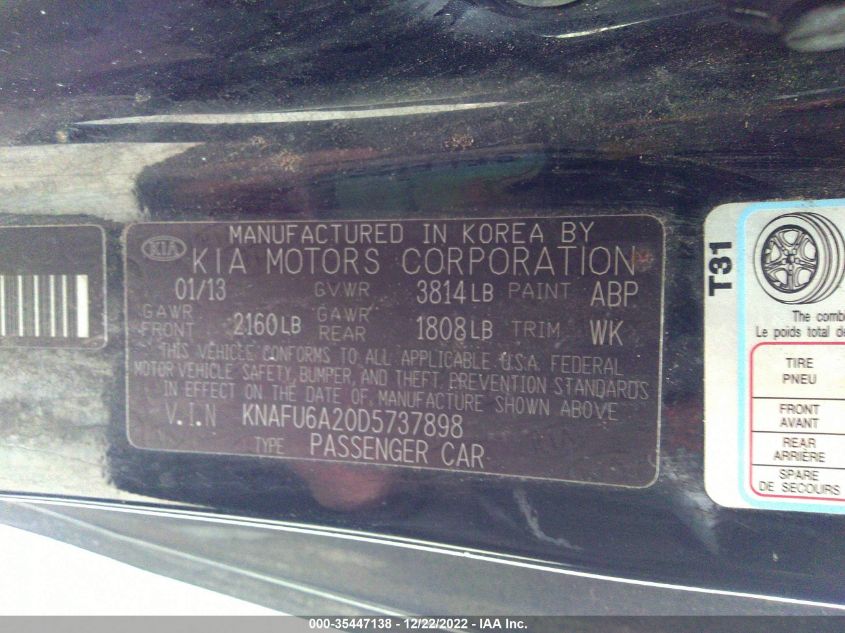 2013 KIA FORTE KOUP EX KNAFU6A20D5737898