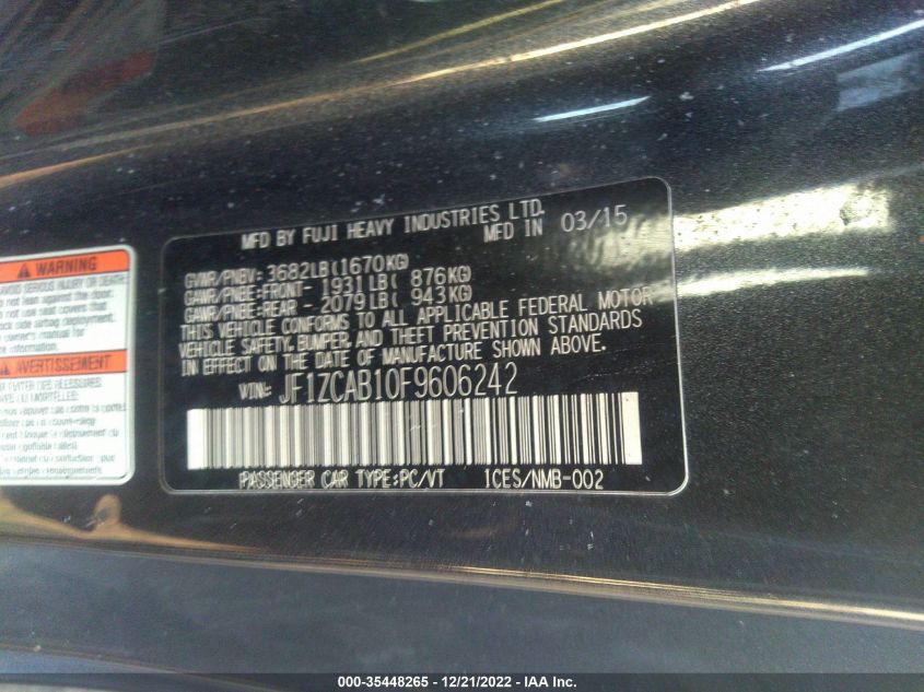 2015 SUBARU BRZ PREMIUM JF1ZCAB10F9606242
