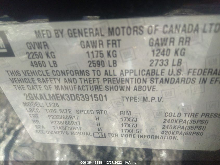2013 GMC TERRAIN SLE 2GKALMEK3D6391501