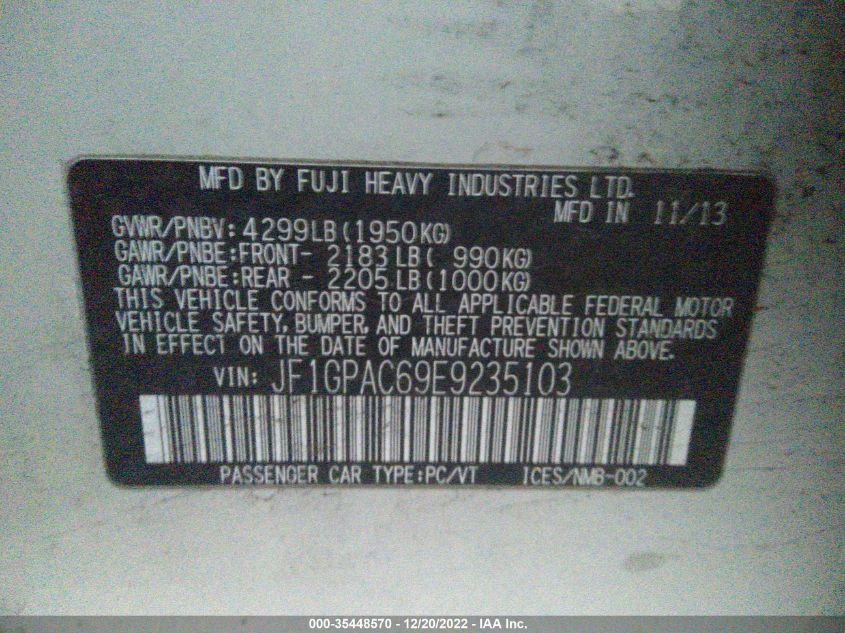 2014 SUBARU IMPREZA WAGON 2.0I PREMIUM JF1GPAC69E9235103