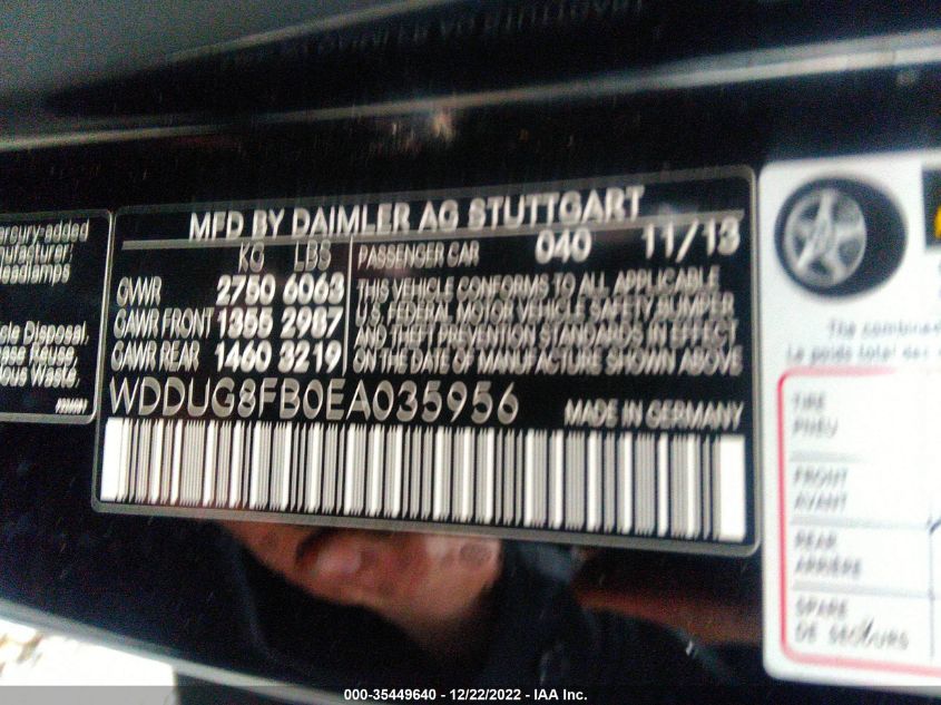 2014 MERCEDES-BENZ S-CLASS S 550 WDDUG8FB0EA035956