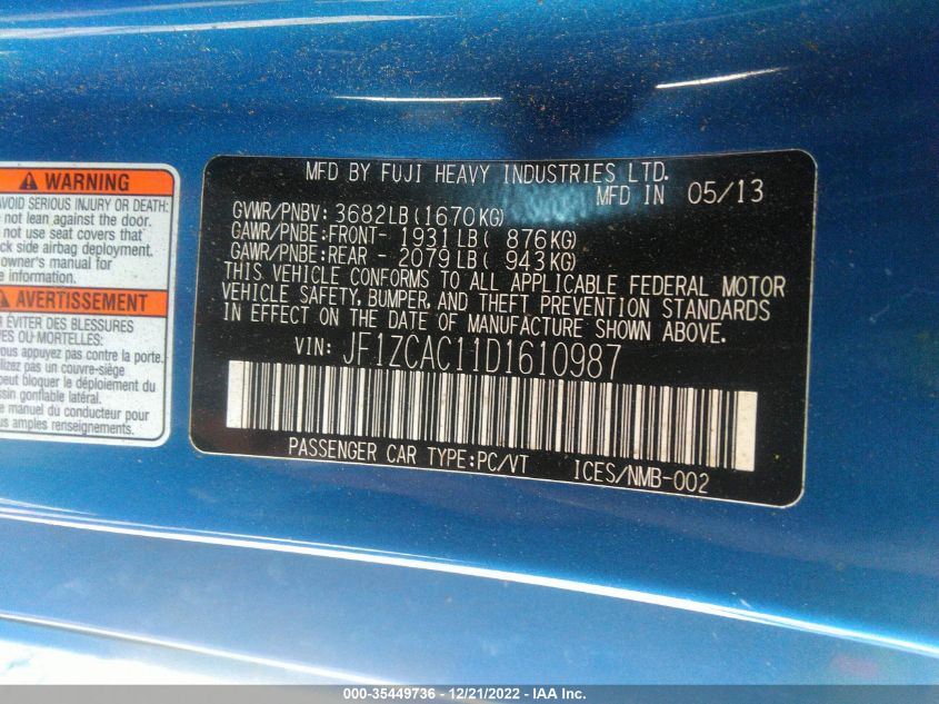 2013 SUBARU BRZ LIMITED JF1ZCAC11D1610987