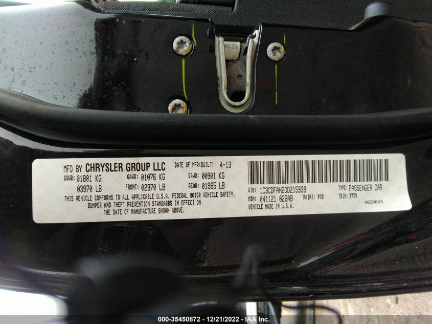 2013 DODGE DART AERO 1C3CDFAH2DD215939