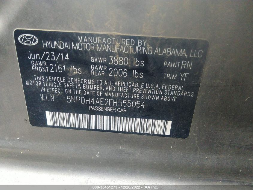 2015 HYUNDAI ELANTRA SE - 5NPDH4AE2FH555054