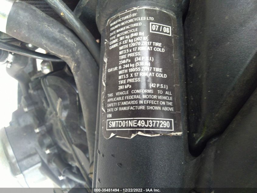 2009 TRIUMPH MOTORCYCLE STREET TRIPLE 675 SMTD01NE49J377290