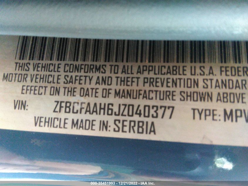 2018 FIAT 500L POP ZFBCFAAH6JZ040377