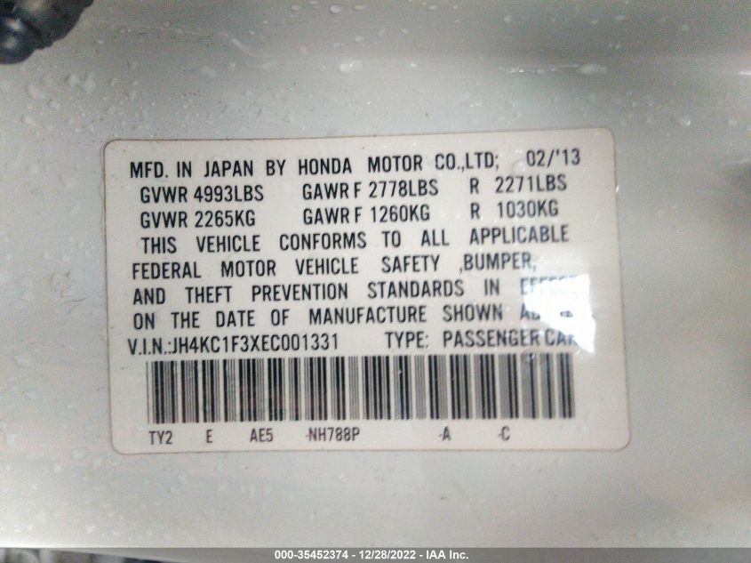 2014 ACURA RLX JH4KC1F3XEC001331