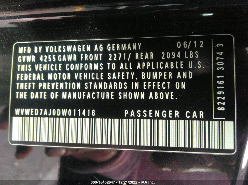 2013 VOLKSWAGEN GTI W/CONV & SUNROOF WVWED7AJ0DW011416
