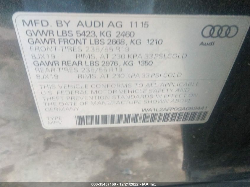 2016 AUDI Q5 PREMIUM PLUS - WA1L2AFP0GA089441