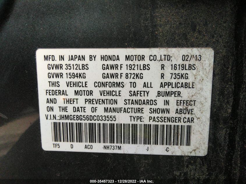 2013 HONDA FIT SPORT - JHMGE8G56DC033555