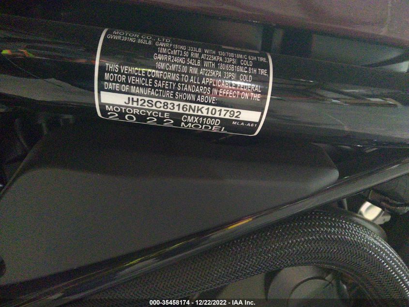 2022 HONDA CMX1100 D JH2SC8316NK101792