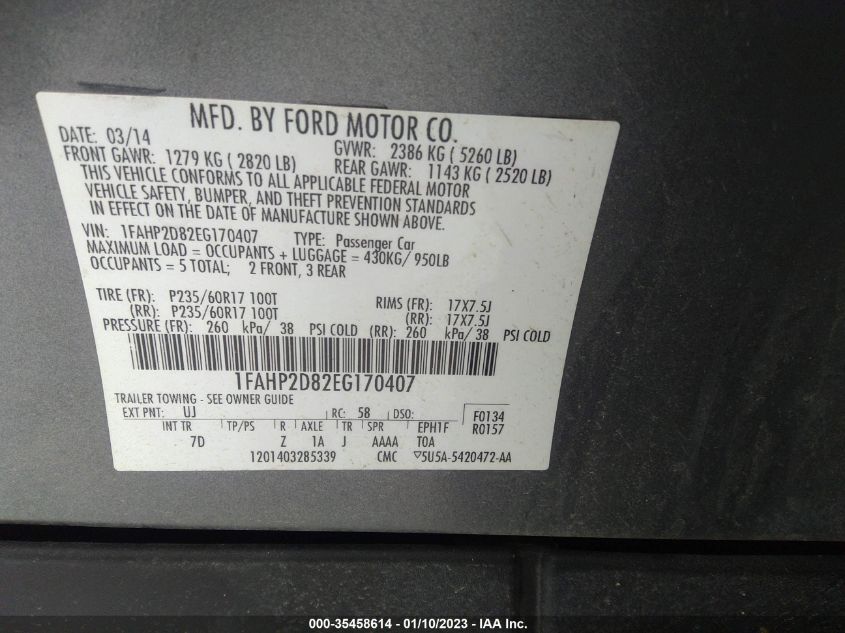 2014 FORD TAURUS SE - 1FAHP2D82EG170407