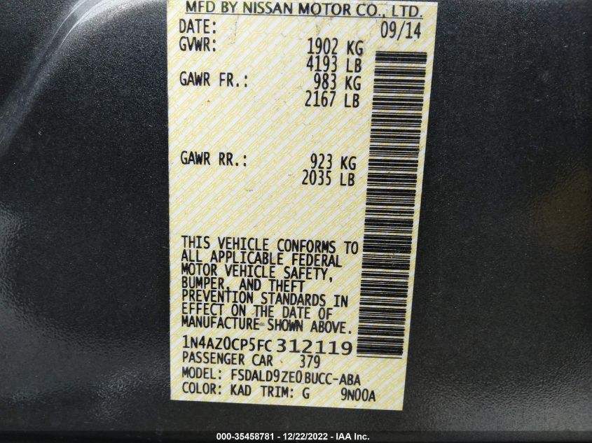 2015 NISSAN LEAF SV 1N4AZ0CP5FC312119