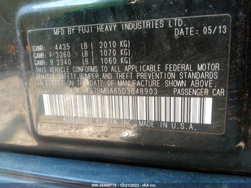 2013 SUBARU LEGACY 2.5I 4S3BMBA65D3048903