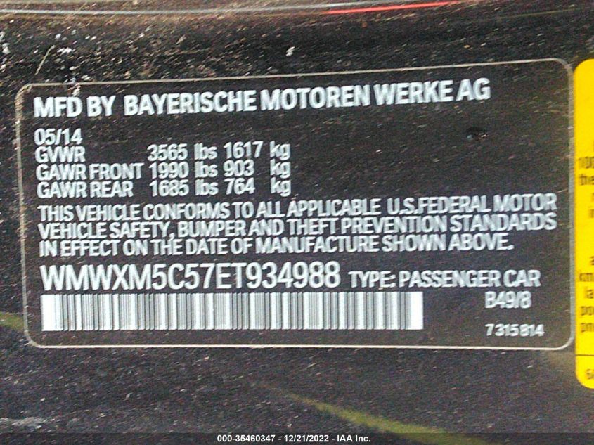 2014 MINI COOPER HARDTOP WMWXM5C57ET934988