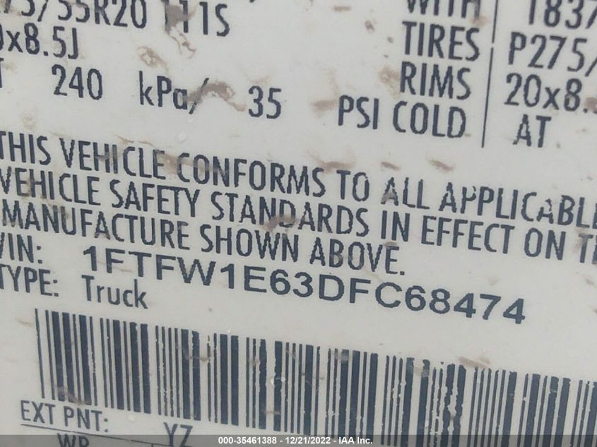 2013 FORD F-150 XLT/FX4/LARIAT/PLATINUM 1FTFW1E63DFC68474