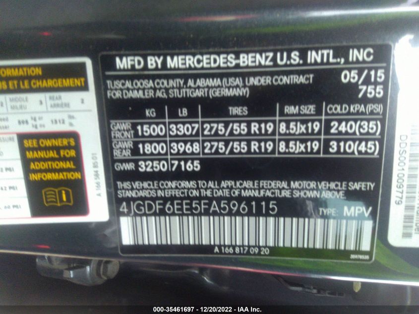 2015 MERCEDES-BENZ GL-CLASS GL 450 4JGDF6EE5FA596115