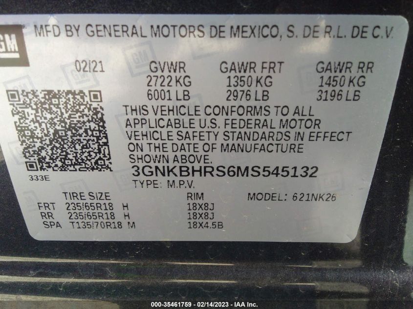 2021 CHEVROLET BLAZER LT - 3GNKBHRS6MS545132