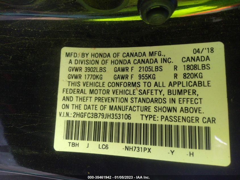 2018 HONDA CIVIC COUPE EX-L 2HGFC3B79JH353106