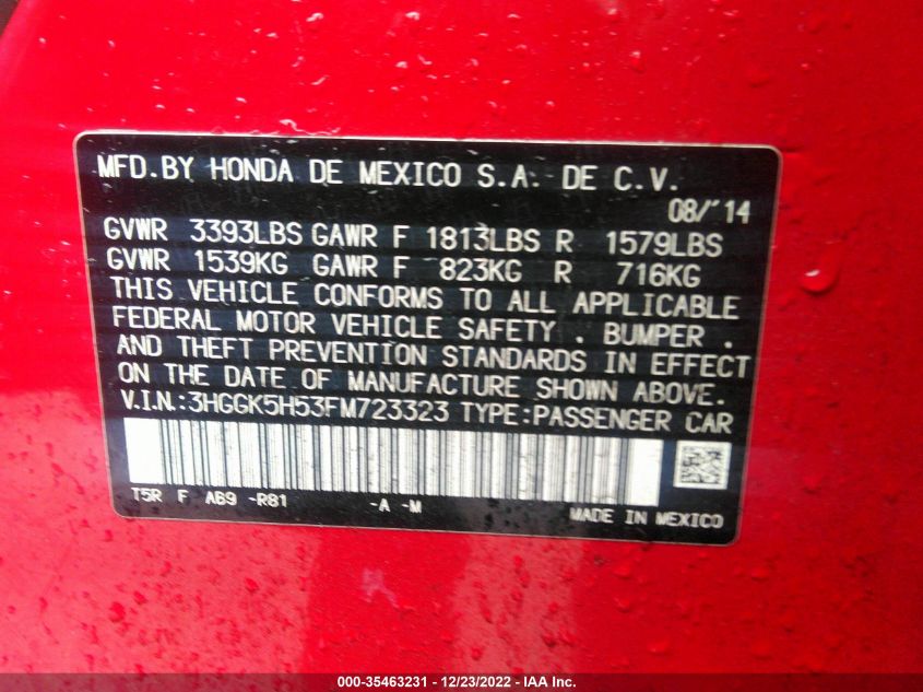 2015 HONDA FIT LX - 3HGGK5H53FM723323