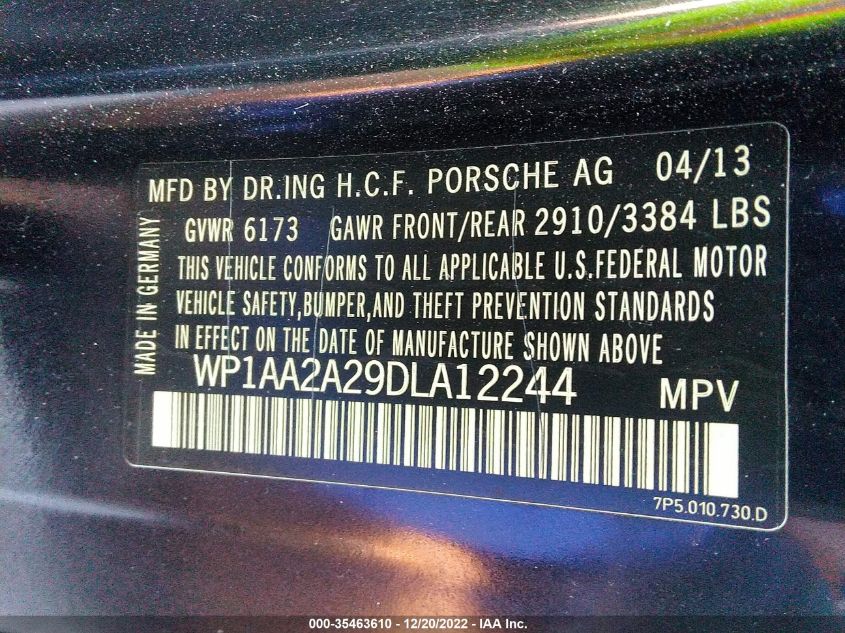 2013 PORSCHE CAYENNE WP1AA2A29DLA12244