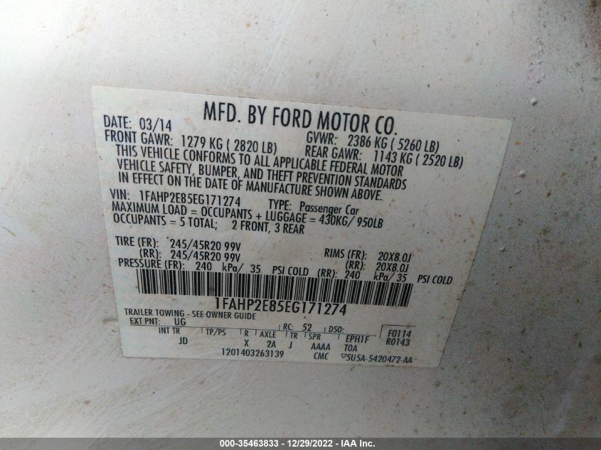 2014 FORD TAURUS SEL - 1FAHP2E85EG171274