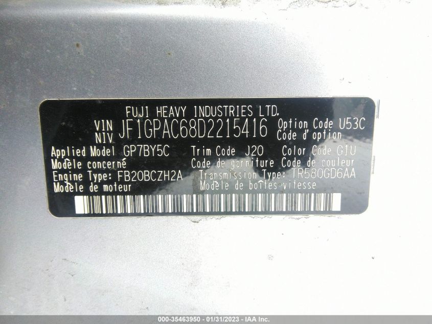 2013 SUBARU IMPREZA WAGON 2.0I PREMIUM - JF1GPAC68D2215416