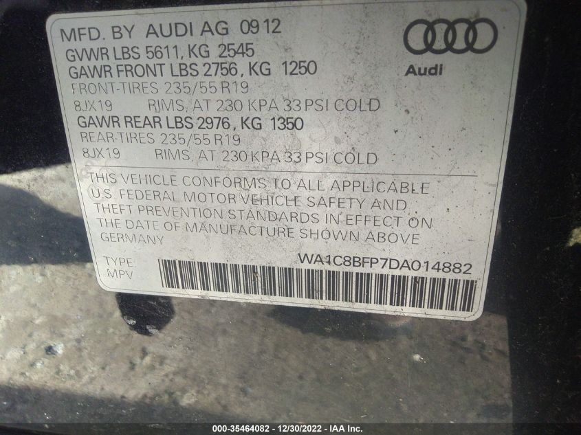 2013 AUDI Q5 PRESTIGE HYBRID WA1C8BFP7DA014882