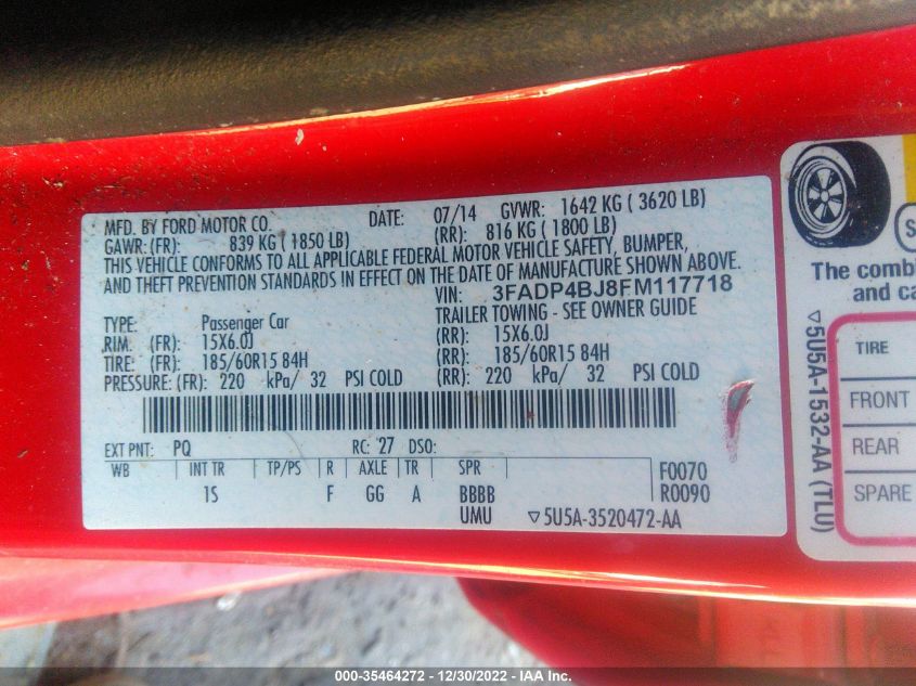 2015 FORD FIESTA SE - 3FADP4BJ8FM117718