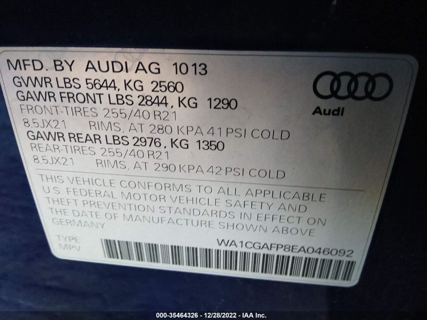 2014 AUDI SQ5 PREMIUM PLUS - WA1CGAFP8EA046092