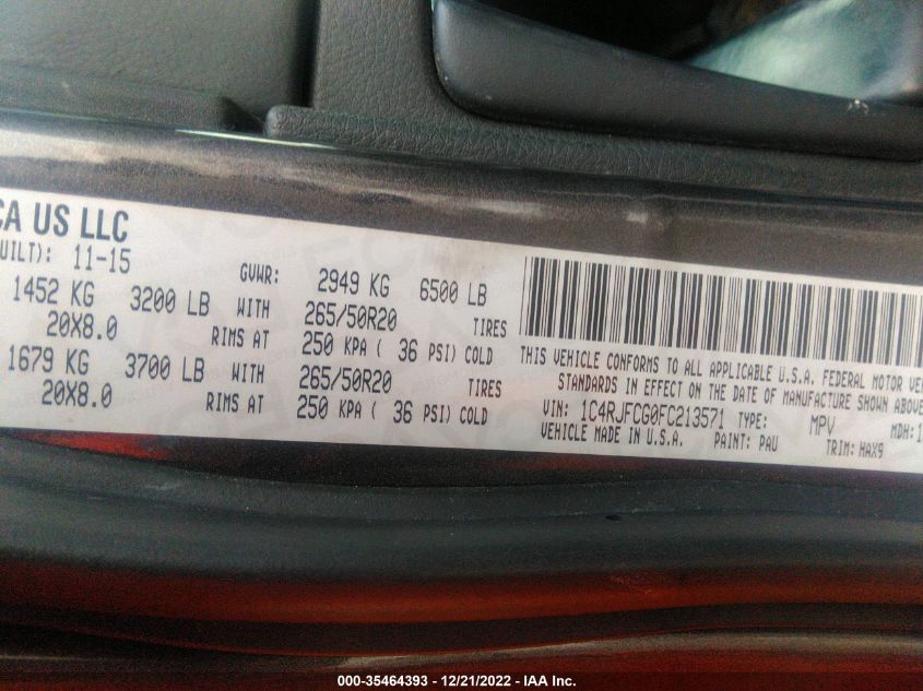 2015 JEEP GRAND CHEROKEE HIGH ALTITUDE 1C4RJFCG0FC213571