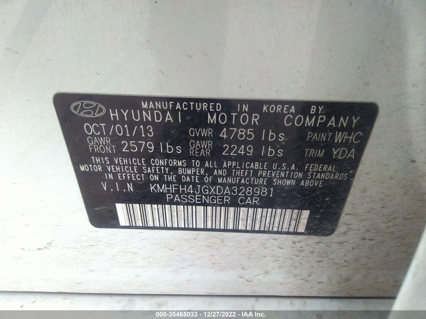 2013 HYUNDAI AZERA KMHFH4JGXDA328981