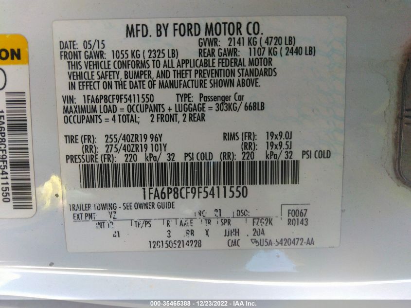 2015 FORD MUSTANG GT - 1FA6P8CF9F5411550