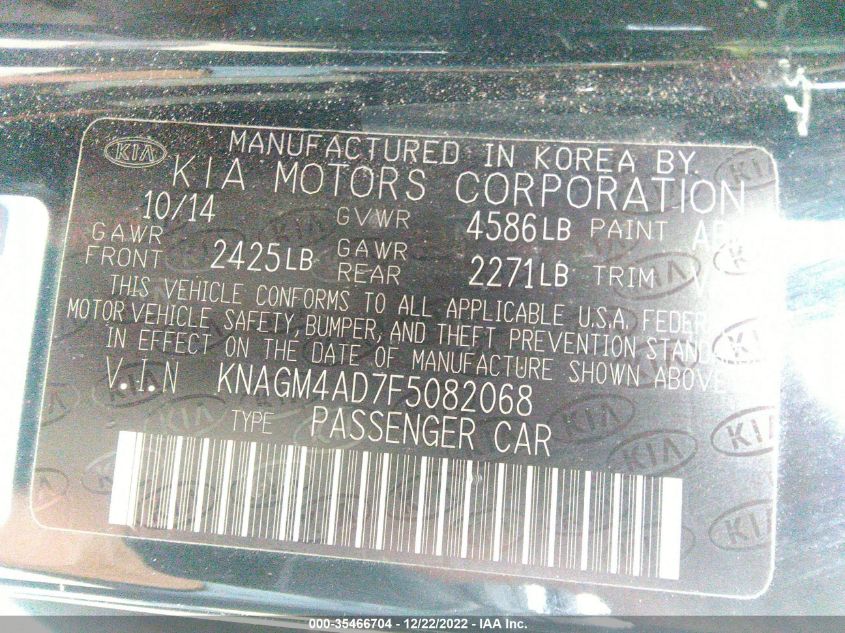 2015 KIA OPTIMA HYBRID KNAGM4AD7F5082068