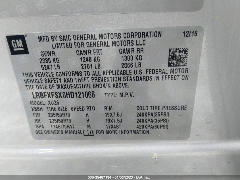 2017 BUICK ENVISION PREMIUM II LRBFXFSX0HD121066