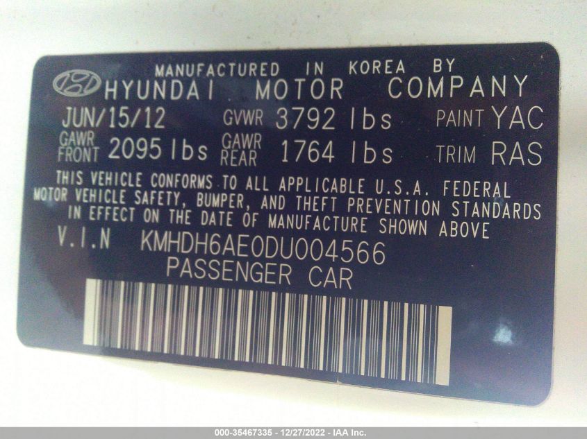 2013 HYUNDAI ELANTRA COUPE GS KMHDH6AE0DU004566