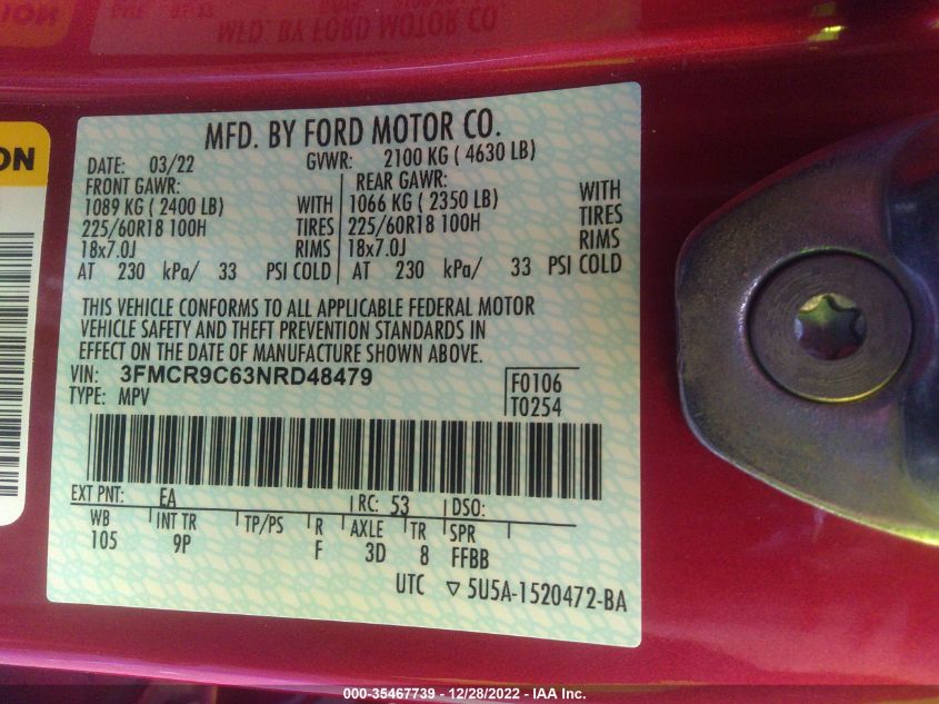 2022 FORD BRONCO SPORT OUTER BANKS 3FMCR9C63NRD48479