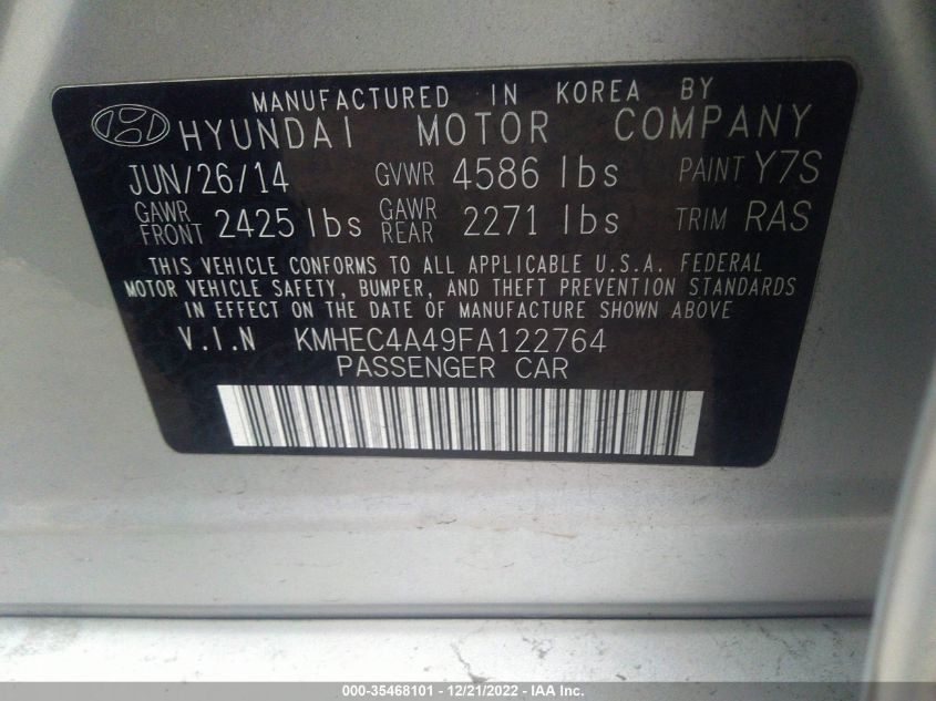 2015 HYUNDAI SONATA HYBRID LIMITED - KMHEC4A49FA122764
