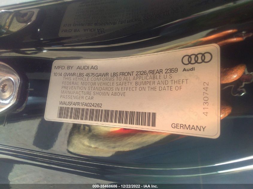 2015 AUDI A5 PREMIUM PLUS WAUSFAFR1FA024262