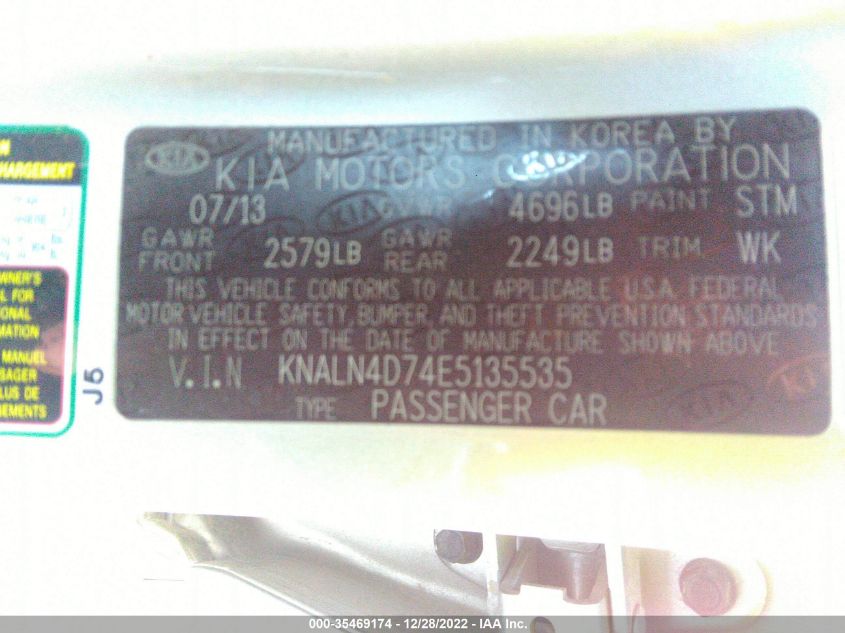 2014 KIA CADENZA PREMIUM KNALN4D74E5135535