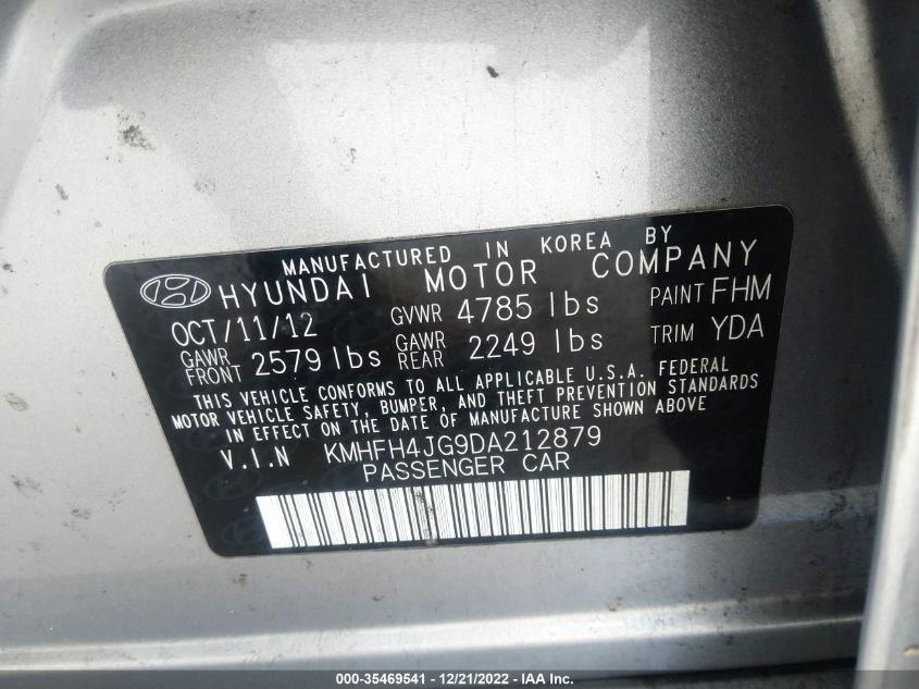 2013 HYUNDAI AZERA KMHFH4JG9DA212879