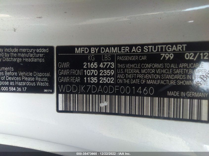 2013 MERCEDES-BENZ SL-CLASS SL 550 WDDJK7DA0DF001460