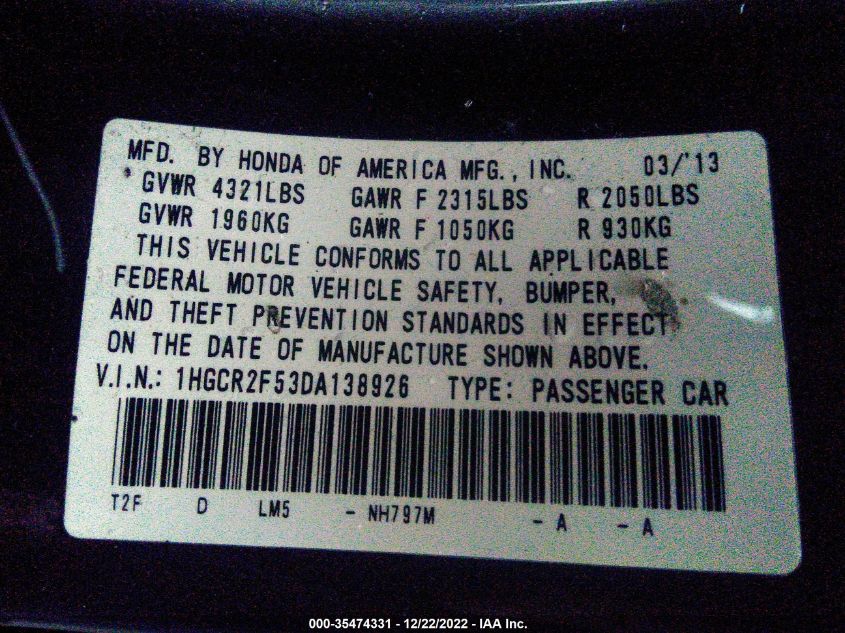 2013 HONDA ACCORD SPORT - 1HGCR2F53DA138926