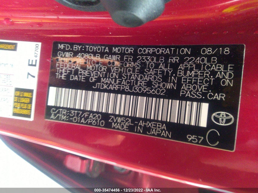 VIN JTDKARFP8J3095602 2018 TOYOTA PRIUS PRIME PLUS/PREMIUM/ADVANCED