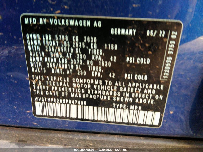 2022 VOLKSWAGEN ID.4 PRO S WVGTMPE28NP047436