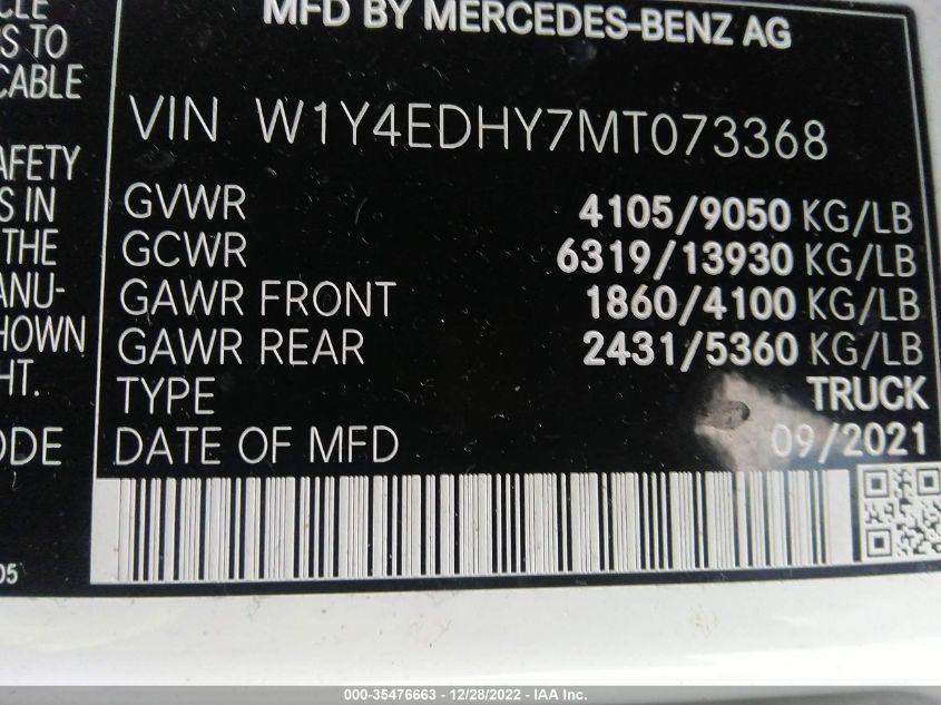 2021 MERCEDES-BENZ SPRINTER CARGO VAN W1Y4EDHY7MT073368