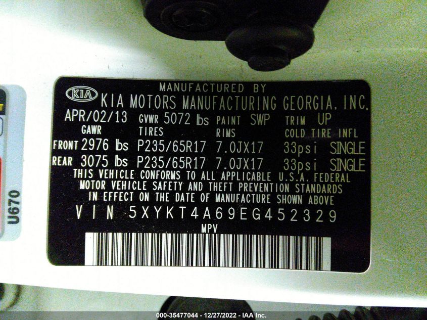 2014 KIA SORENTO LX - 5XYKT4A69EG452329