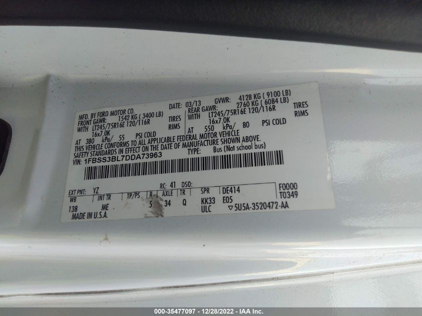 2013 FORD ECONOLINE WAGON XL/XLT 1FBSS3BL7DDA73963