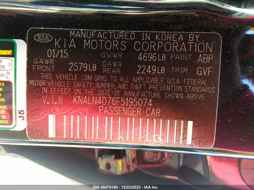 2015 KIA CADENZA PREMIUM KNALN4D76F5195074