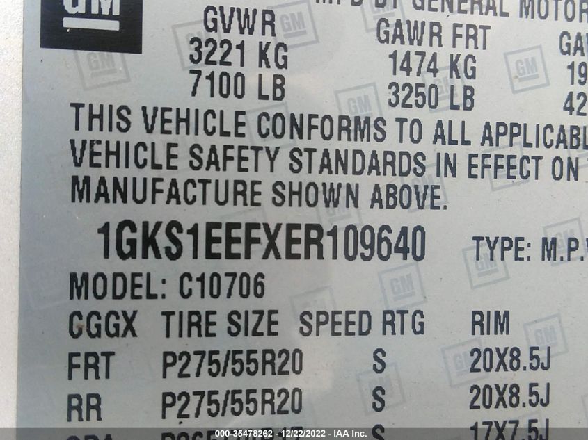 2014 GMC YUKON DENALI 1GKS1EEFXER109640